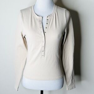 Abercrombie Cream Ribbed Snap Henley